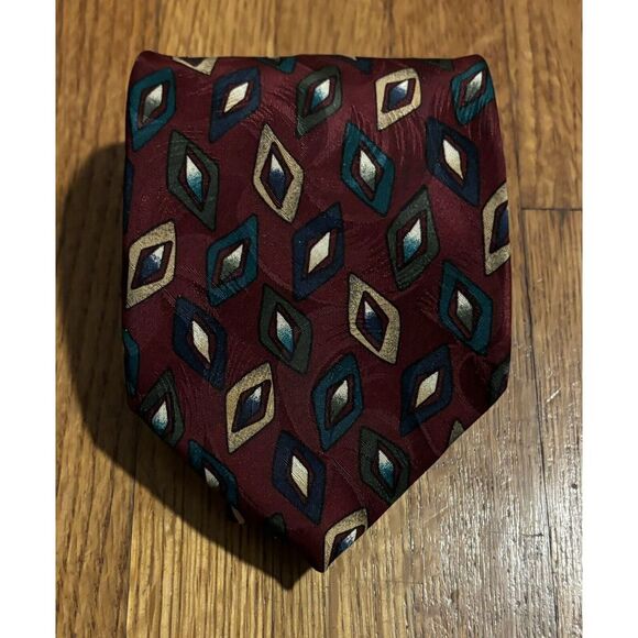 Boston Traders Other - Boston Traders Men's Silk Tie, Geometric Design, Maroon/Green/Gold